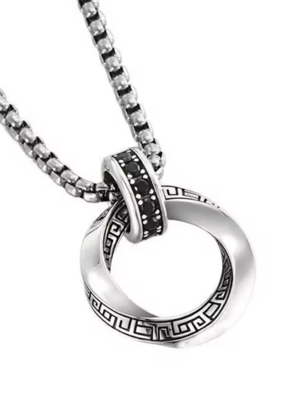Glasses holder Sterling Silver Black Accented Double-Ring Pendant Necklace